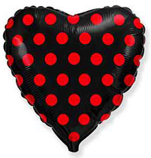 Шар Сердце Черное (красный горох) 45см