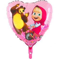 Шар сердце Маша и Медведь 45см