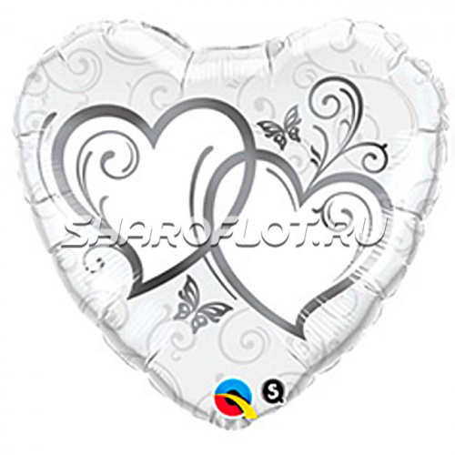 Шар сердце «Переплетенные серебрянные сердца»