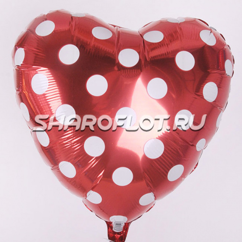 Сердце Красное Горох Белый 40см