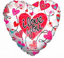 Воздушный шарик из фольги Сердце с орнаментом прозрачный