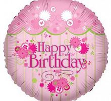 Шар круг «С днем рождения розовый»