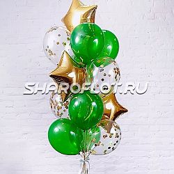 Фонтан из зеленых и золотых шаров