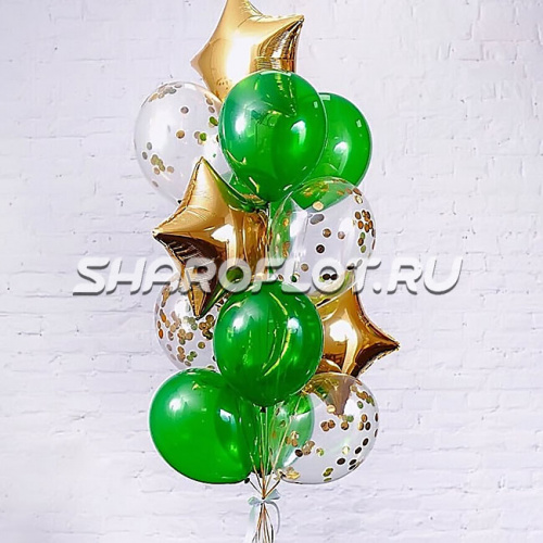 Фонтан из зеленых и золотых шаров