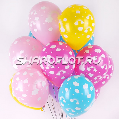 Шары Ассорти Радуга в облаках, 30см