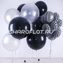 Зебровый фонтан с черными и серебрянными шарами