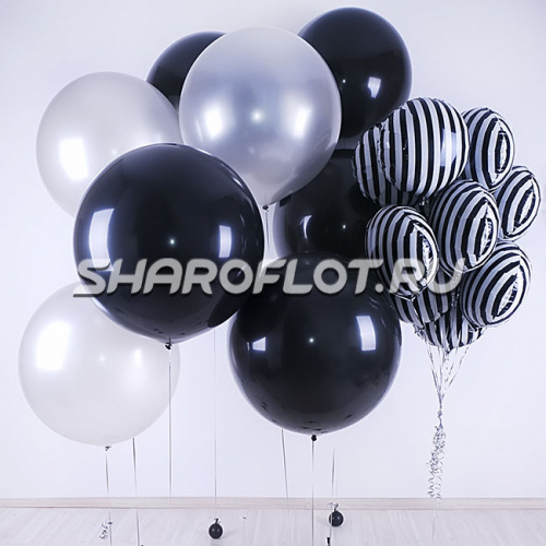 Зебровый фонтан с черными и серебрянными шарами Зебровый фонтан с черными и серебрянными шарами