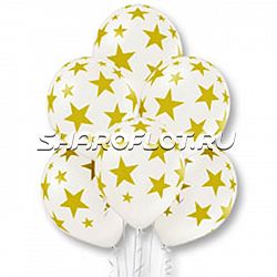 Шары Белые звезды золотые, 30см