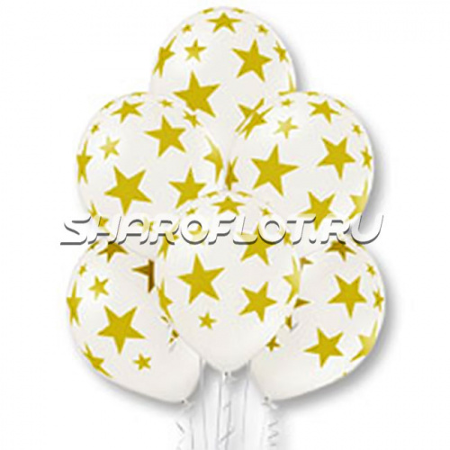 Шары Белые звезды золотые, 30см