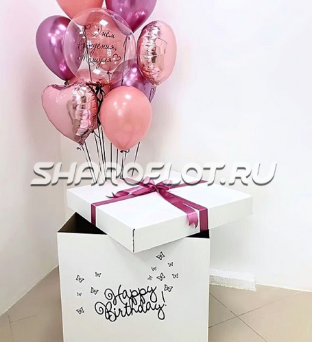 Коробка сюрприз с розовыми шарами