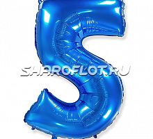 Шар Цифра 5 Синяя 85см