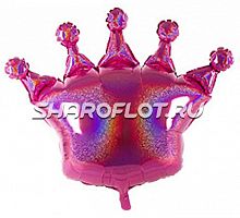 Шар Корона голография розовая 80см