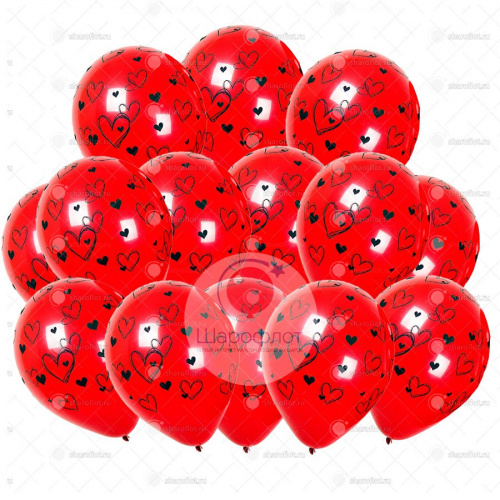 Шары Красные (сердце вензель) 30см