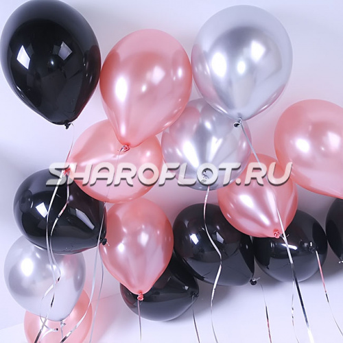 Шары Розовое золото Серебро Черный 30см Шары Розовое золото Серебро Черный 30см