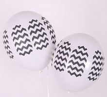 Шары Белые Зигзаг Черный 30см