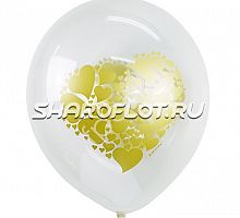 Шар Прозрачный Золотое сердце, 30см