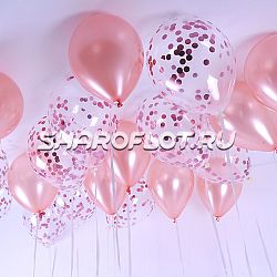 Шарики Розовое золото и конфетти 30см
