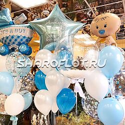 Фонтаны из шаров на выписку мальчика