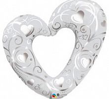 Шар Сердце Вензель (белый) 85см