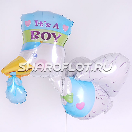 Шар Аист принес мальчика 3Д 80см Шар Аист принес мальчика 3Д 80см