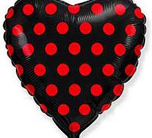 Шар Сердце Черное (красный горох) 45см