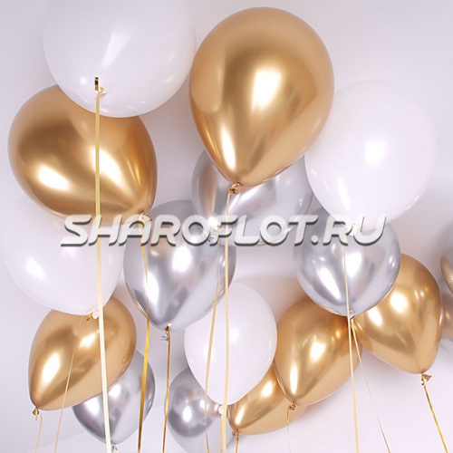 Шары Белые Золотые Серебро 30см