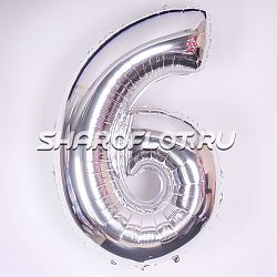 Шар Цифра 6 Серебро 85см