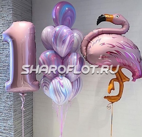 фонтан шаров с фламинго на 1 год