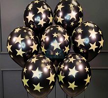 Шары Черные с Золотыми звездами 30см