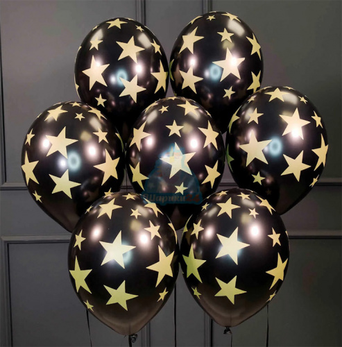 Шары Черные с Золотыми звездами 30см Шары Черные с Золотыми звездами 30см