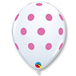 Шары Белые Горох Розовый 30см