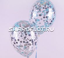 Шары с конфетти голубой серебро, 30см