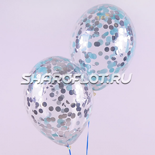 Шары с конфетти голубой серебро, 30см Шары с конфетти голубой серебро, 30см