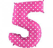 Шар Цифра 5 Розовая в горошек 85см