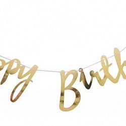 Гирлянда Happy Birthday золото 100см
