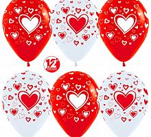 Шары Красные Белые (сердца) 30см