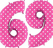 Шар Цифра 6 Розовая в горошек 85см