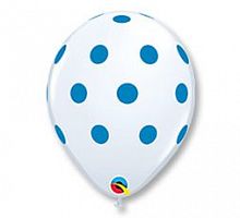 Шары Белые Горох синий 30см