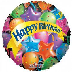 Шар круг «С днем рождения разноцветные звезды»