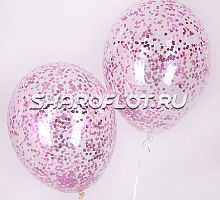 Прозрачные шары с розовым конфетти 30см