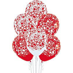 Белые и красные шары с сердцами 30см