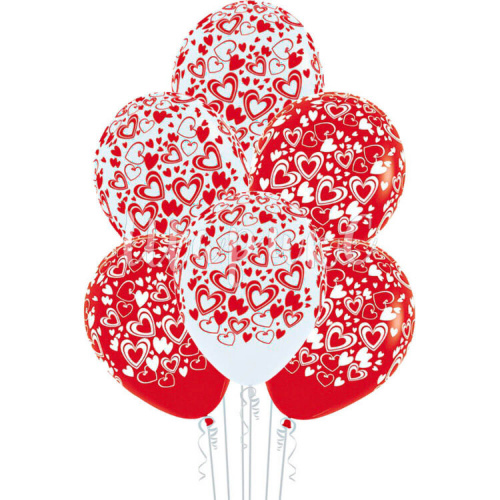 Белые и красные шары с сердцами 30см Белые и красные шары с сердцами 30см