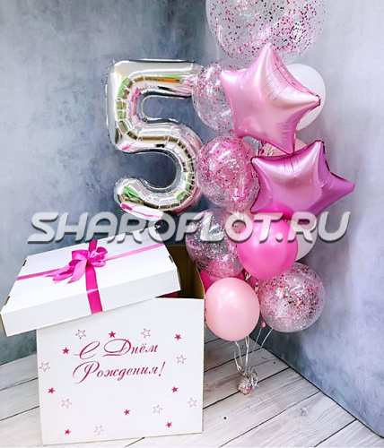 Оформление шарами для девочки с коробкой-сюрприз Оформление шарами для девочки с коробкой-сюрприз