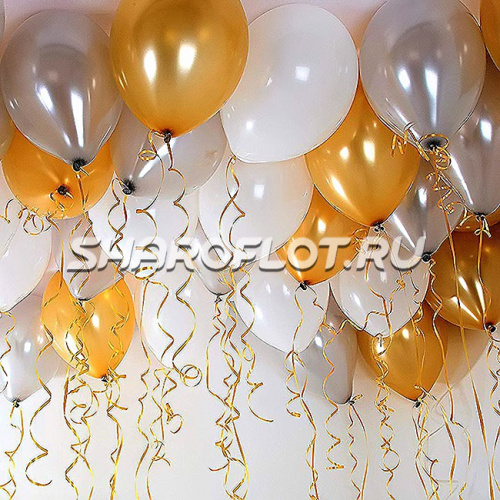 Шары белые, серебряные, желтые 30см