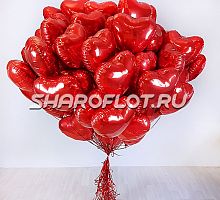 Букет из 100 красных сердец 40см