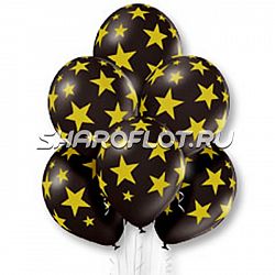 Шары Черные звезды золотые, 30см