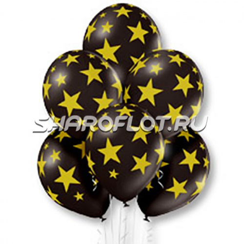 Шары Черные звезды золотые, 30см