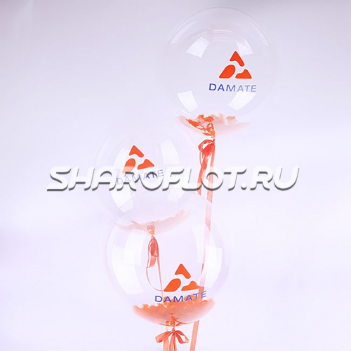 Фонтан прозрачных шаров 45см с перьями и надписью Фонтан прозрачных шаров 45см с перьями и надписью