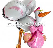 Шар Аист принес девочку 3Д 150см