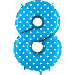 Шар Цифра 8 Голубая в горошек 85см